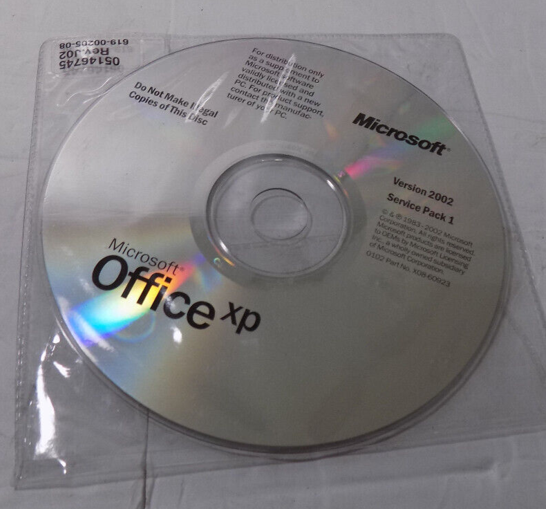 Microsoft Office XP Version 2002 Service Pack 1 Software CD