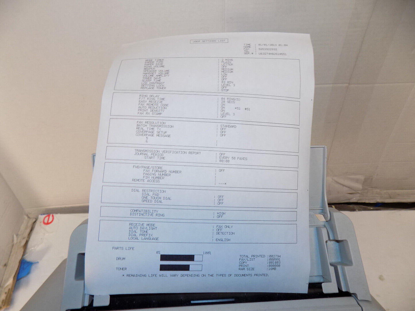 Brother intelliFAX 2840 All-in-One Printer Fax Machine, ONLY 2794 Pages - TESTED