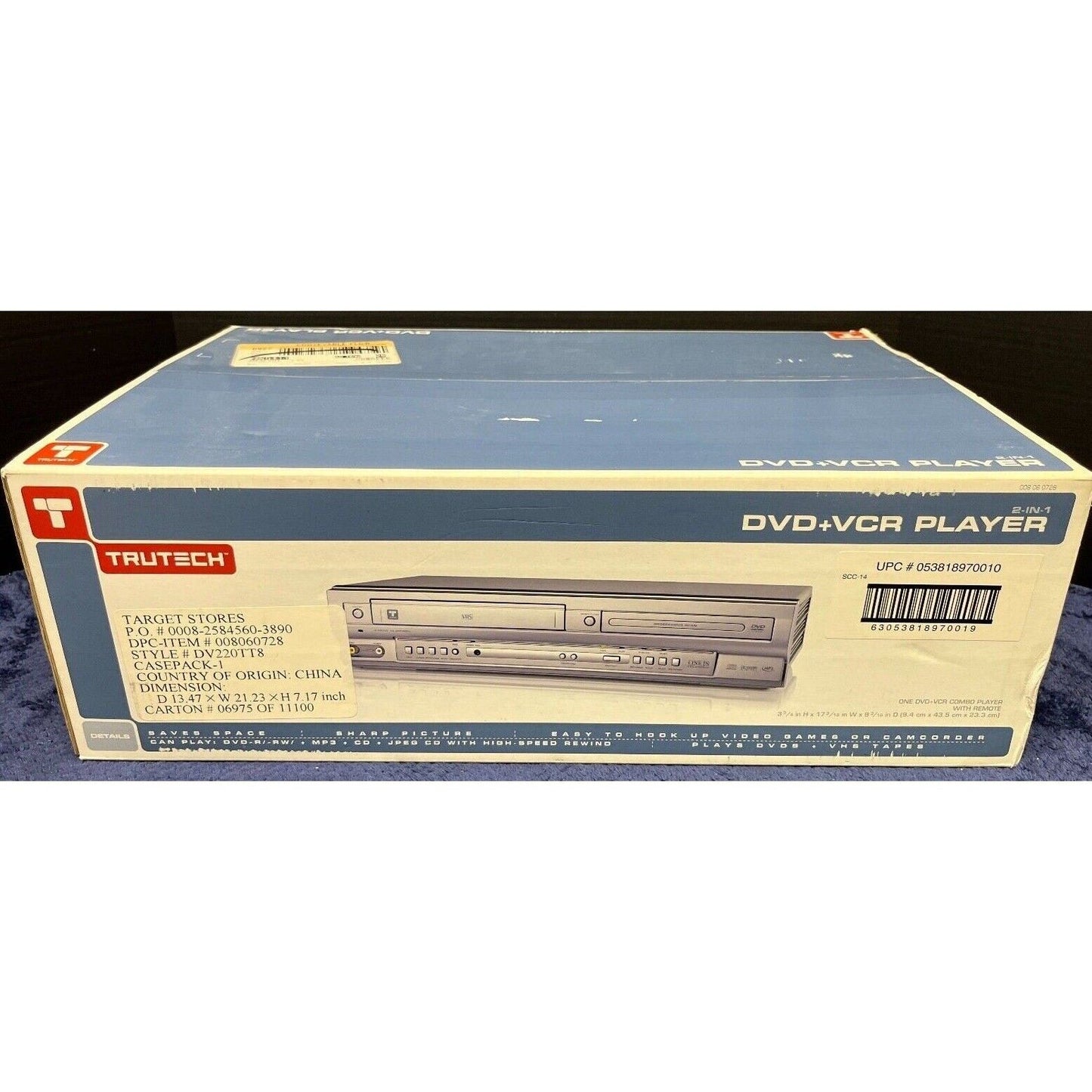 New in Box Trutech Funai dv220tt8 DVD VCR Combo Vhs Player with Hdmi Adapter