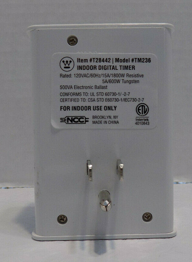 Westinghouse Indoor Digital Timer Outlet 3.5"