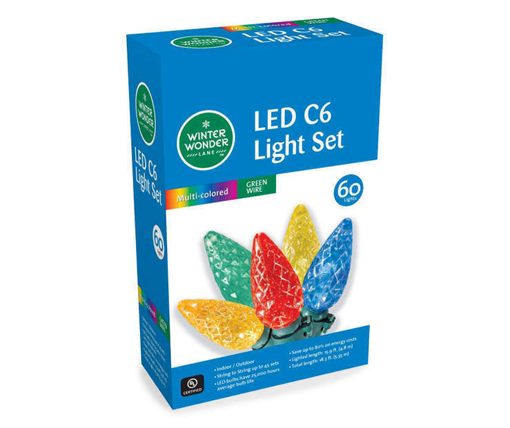 Multi Color LED C6 String Light Set 60 Lights 18.3ft. Total Length