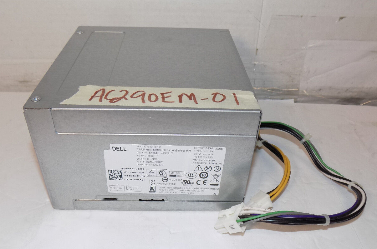 Dell Desktop OptiPlex 290W Power Supply Model AC290EM-01 DP/N 0NFX6T