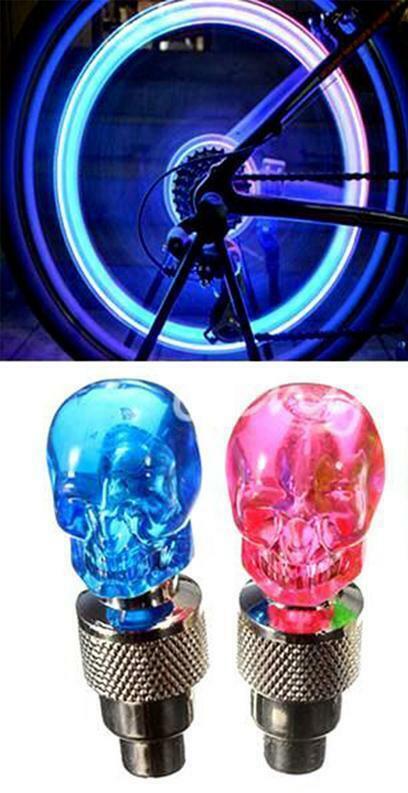 2 Skull Bike Tire Lights LED Bicycle Lights Bike Lights Red or Blue FireFlys