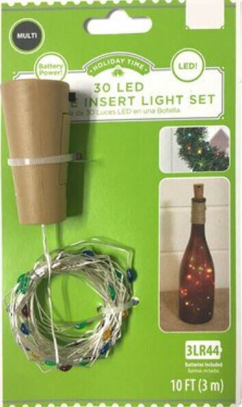 Holiday Time 30 LED Bottle Lights Insert Wire Multicolor Light Set 10 FT