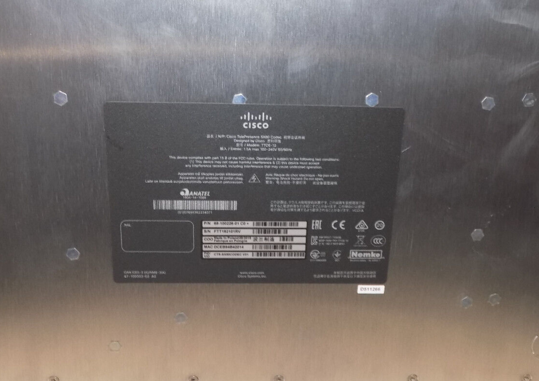 Cisco TelePresence SX80 Codec TTC6-12 68-100226-01 CO+ Conferencing Codec