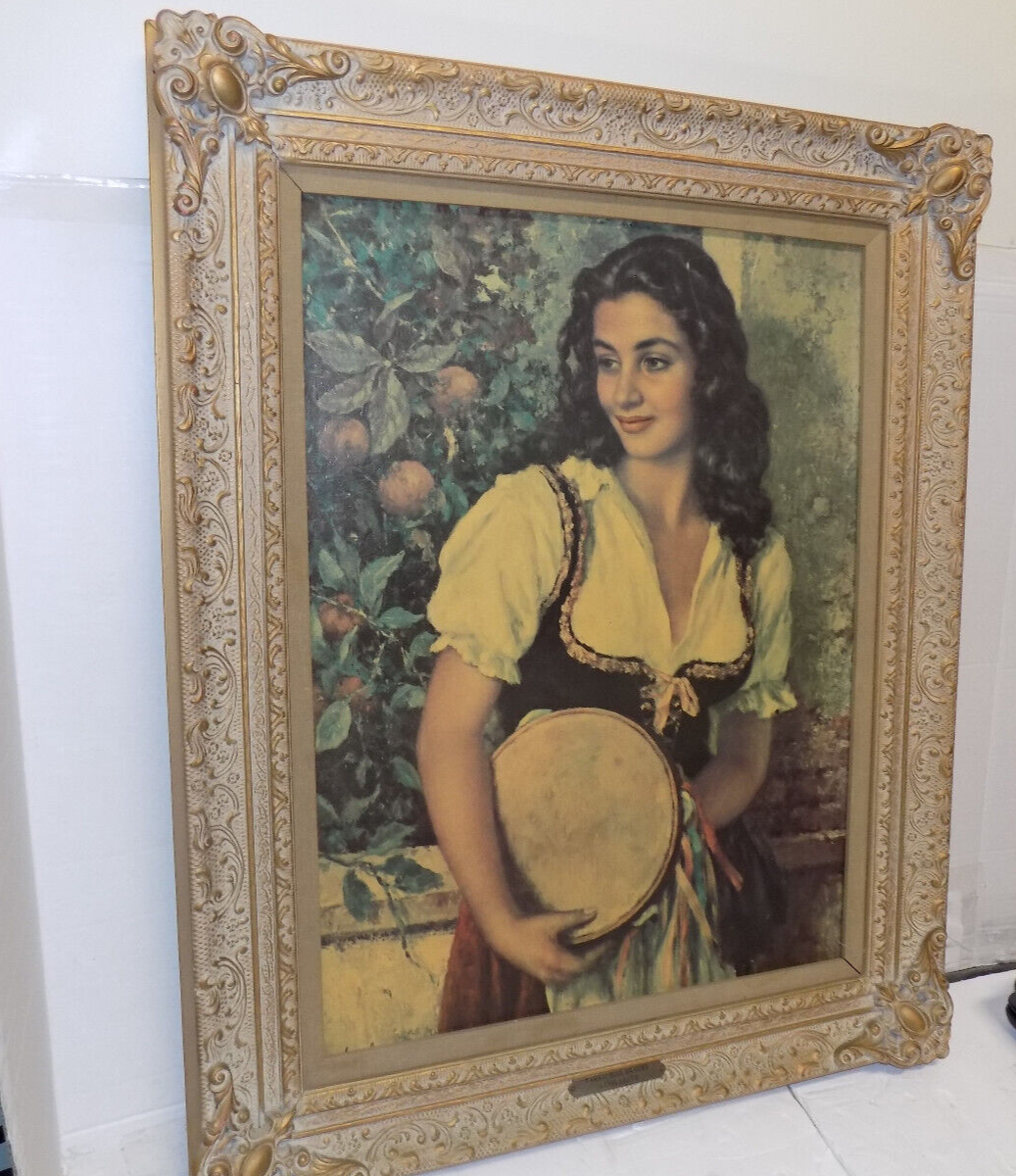 Luigi Amato Tambourine Dancer Print on Canvas Framed 24" x 30"