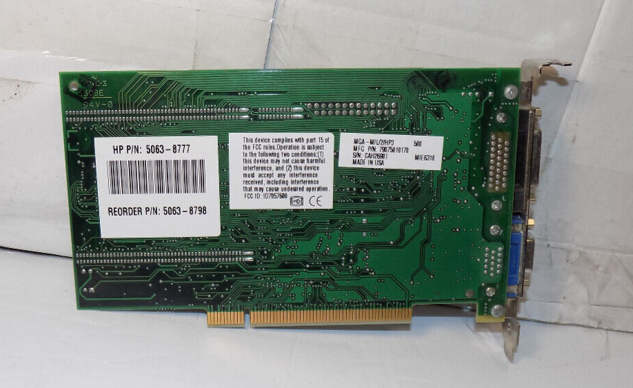 Matrox Millenium MGA-MIL/2/HP3 PCI Video Graphics Card IS-MGA-2064W-R2