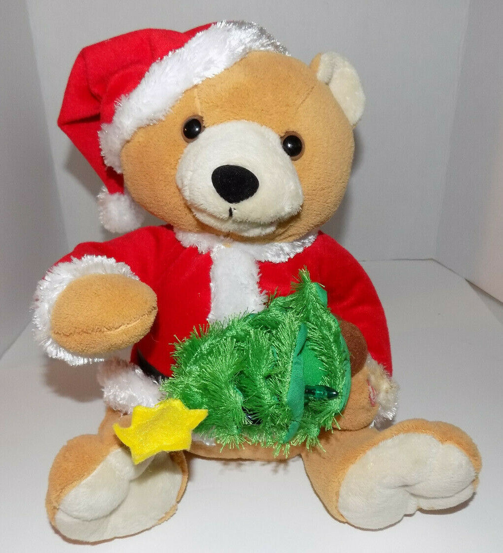 Animated Plush Santa Bear With Christmas Tree Sings Holly Jolly Christmas