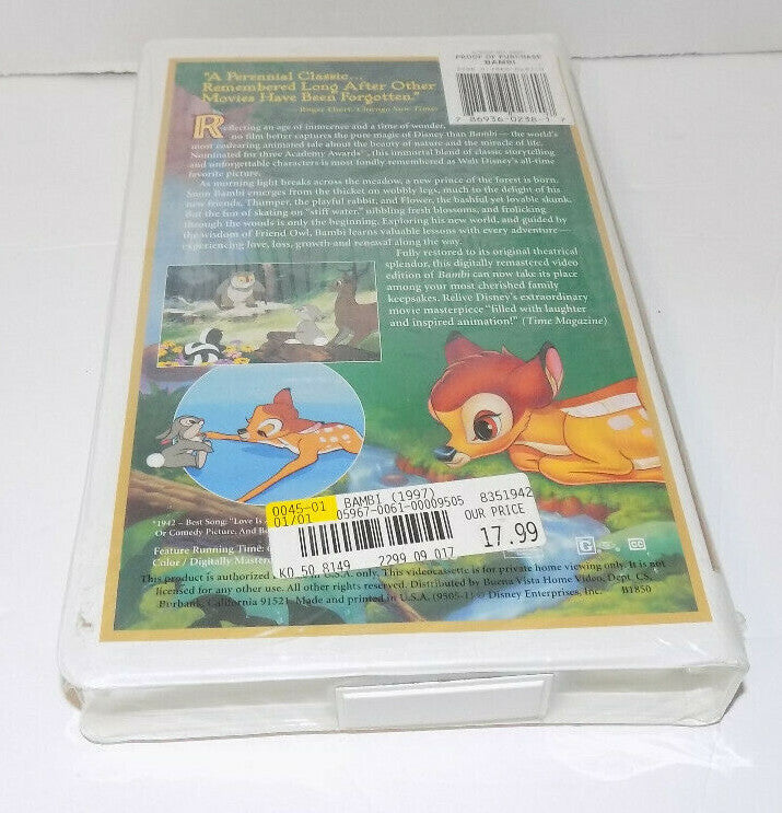 Bambi Walt Disney's Masterpiece VHS 55th Anniversary Limited Edition New Sealed