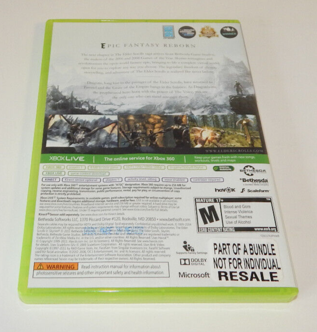 XBOX 360 Skyrim The Elders Scrolls V Platinum Hits Video Game NTSC