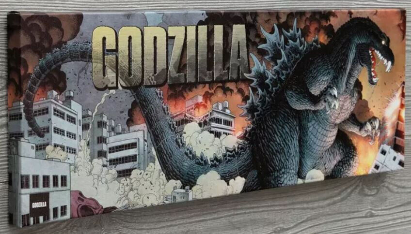 Godzilla Canvas Wall Decor Wooden Framed Wall Art 8" X 24" King Of The Monsters