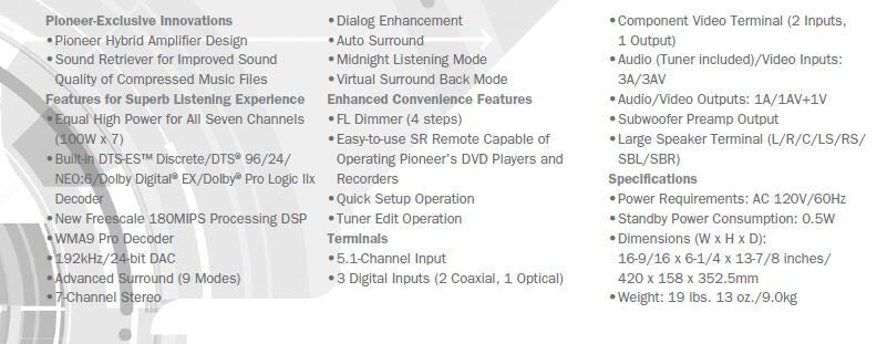 Pioneer VSX-516-K 7.1 Channel 100 Watt AM/FM Home Theater A/V Stereo Receiver
