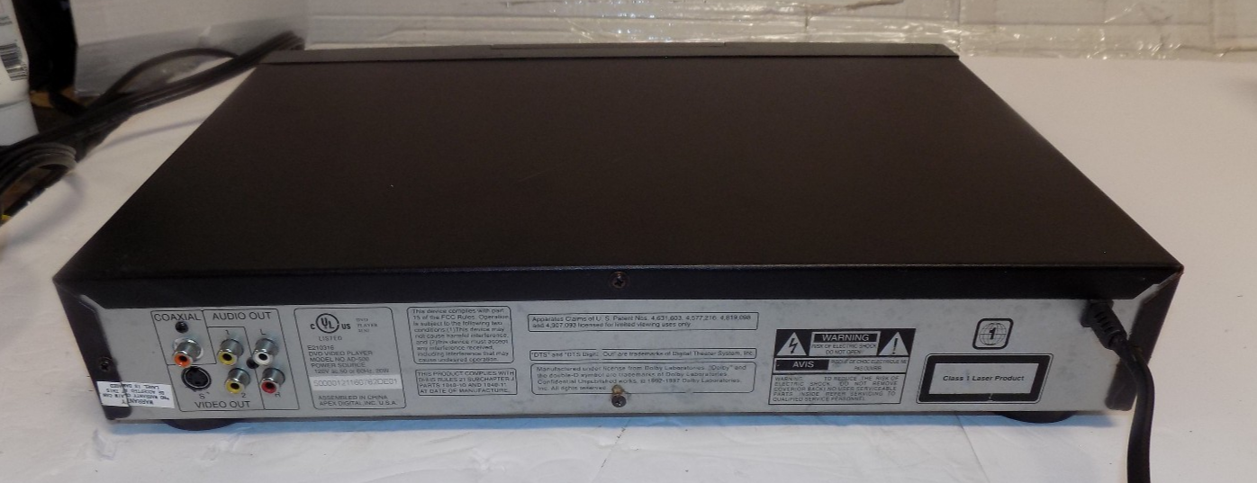 Apex AD-500 Single Disc CD DVD Player Tested No Remote Includes A/V Cables