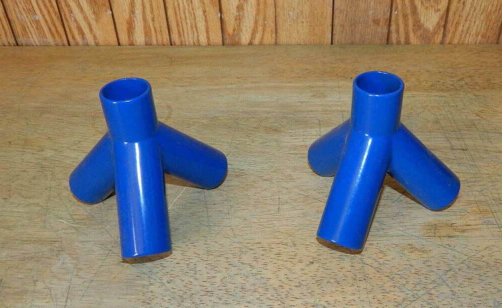 SET OF 2 CONRAN BLUE TUBULAR METAL TRIPOD CANDLE HOLDERS