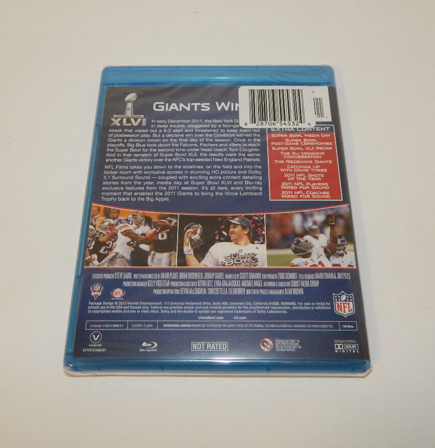 NFL SUPER BOWL XLVI CHAMPIONS 2011 New York Giants Blu-ray Disc Sealed