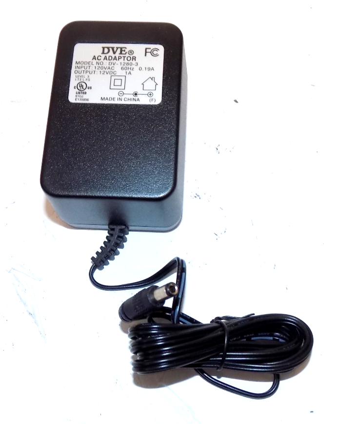 DVE AC Adaptor Model DV-1280-3 Input 120VAC Output 12VDC