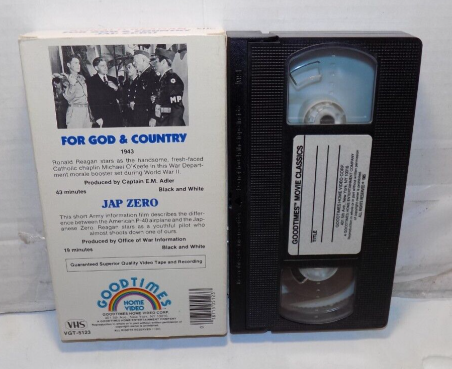 Ronald Reagan in For God and Country & Jap Zero B & W VHS Movie 1985 Goodtimes