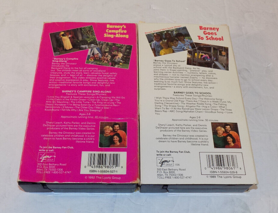 Lot Of 2 Barney VHS Tapes Barney Goes To School And Barney's Campfire Sing-Along