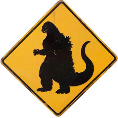 Godzilla Crossing Metal Wall Door Sign 18 Inch Godzilla Memorabilia New