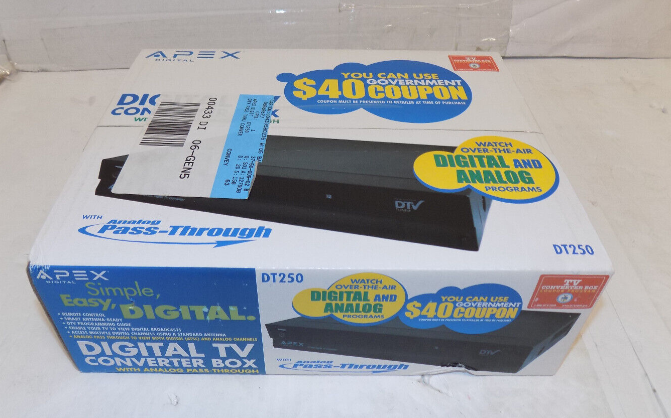 Apex DT250A Digital TV Converter Box With Analog Pass Through NEW