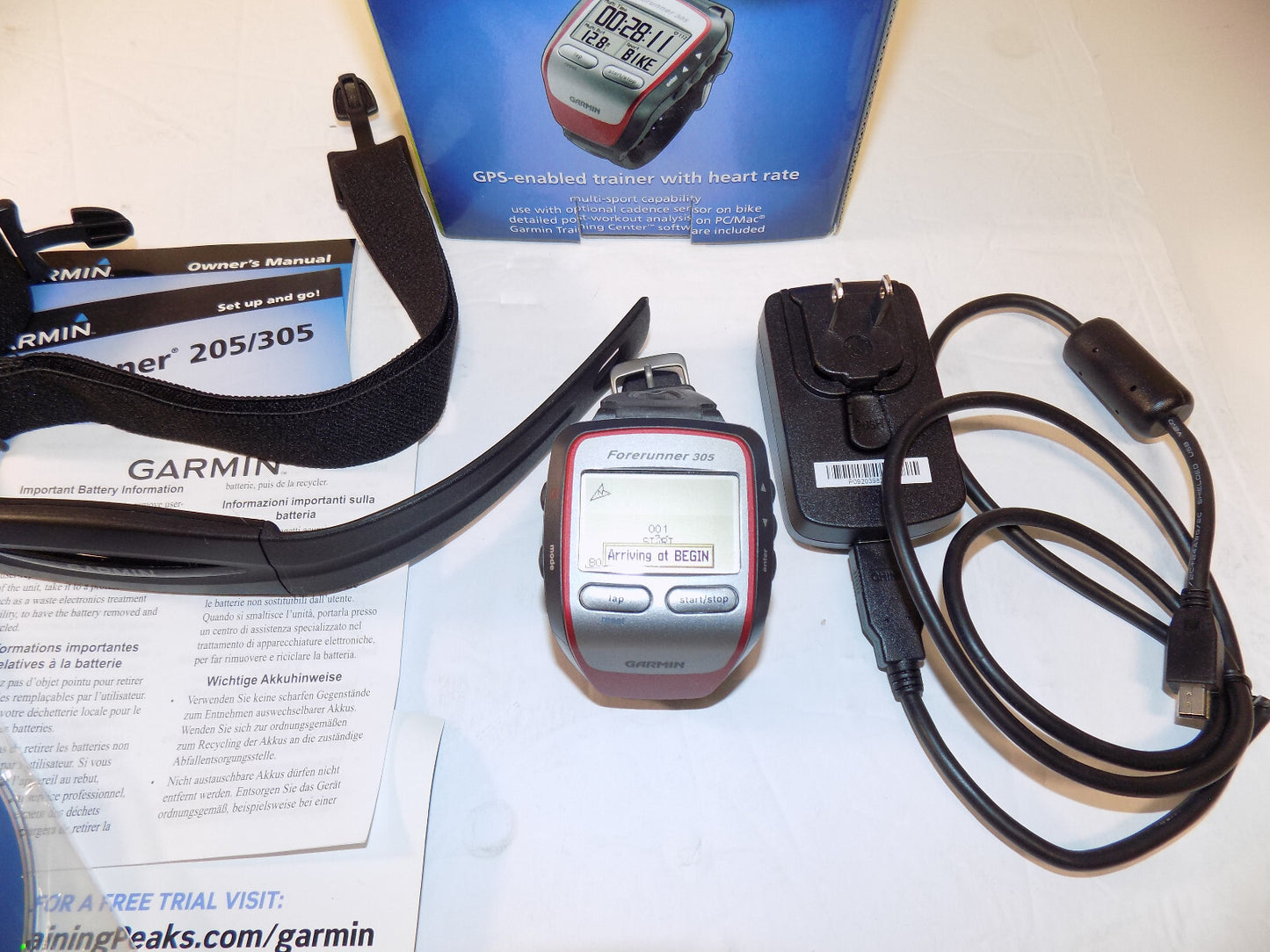 Garmin Forerunner 305 GPS Fitness Watch Heart Rate Monitor w/Box ~ VGC