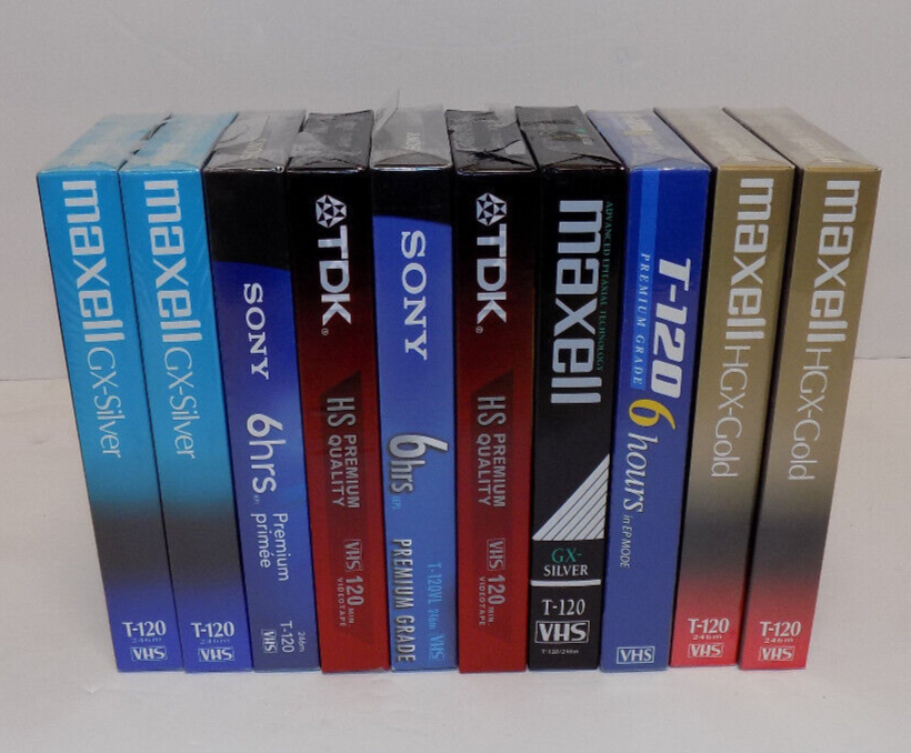 Mixed Lot of 10 Premium T-120 Blank VHS VCR Video Tapes TDK Sony Maxell Sealed