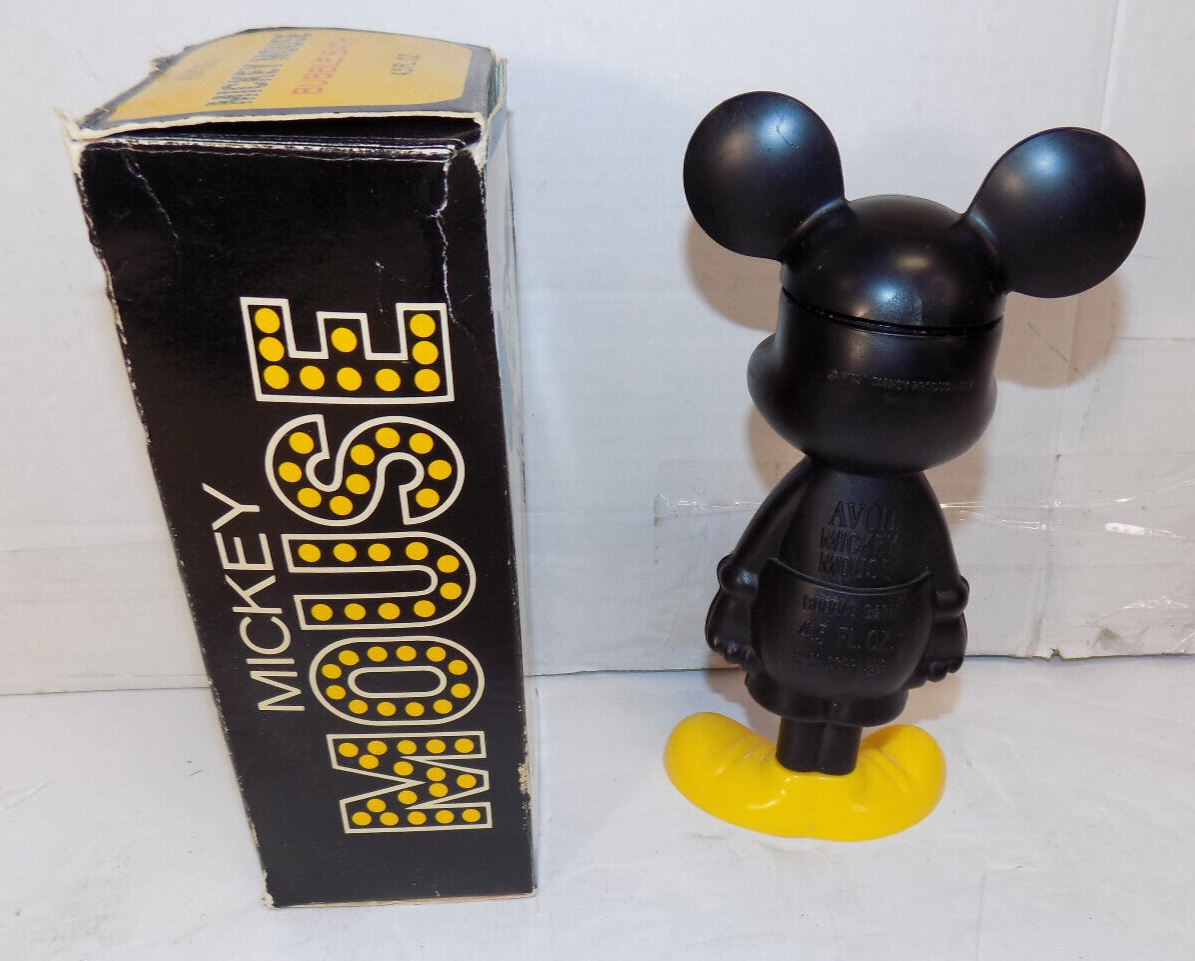 1970 Avon Disney Plastic Mickey Mouse Bubble Bath 4.5 oz Empty In Original Box