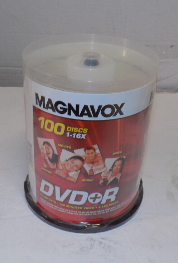 Magnavox 100 pack DVD+R 16X 4.7GB Blank DVDs New Factory Sealed