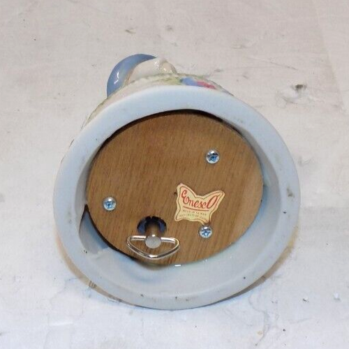 Vintage Porcelain Enesco Music Box Child Painting w/ Cat Kitten Butterfly Label