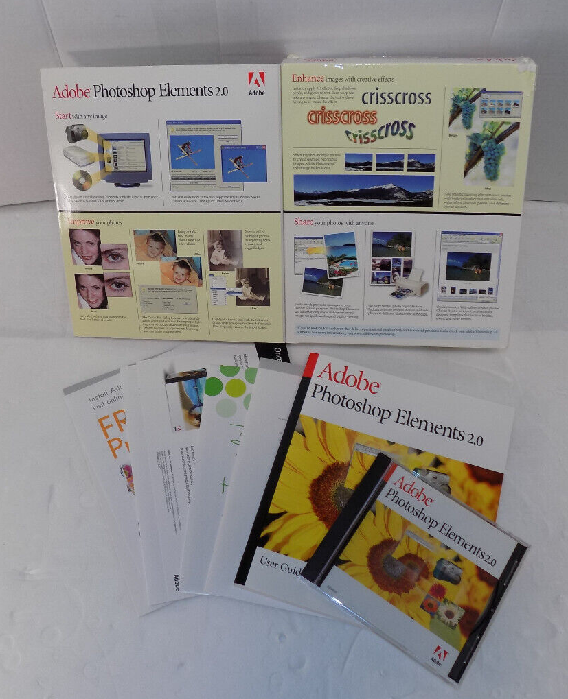 Adobe Photoshop Elements 2.0 Software PC or Mac Complete 2002