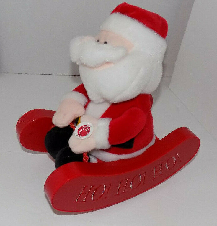 Christmas Animated Plush Santa Rocking On Red Sled Sings Here Comes Santa Claus