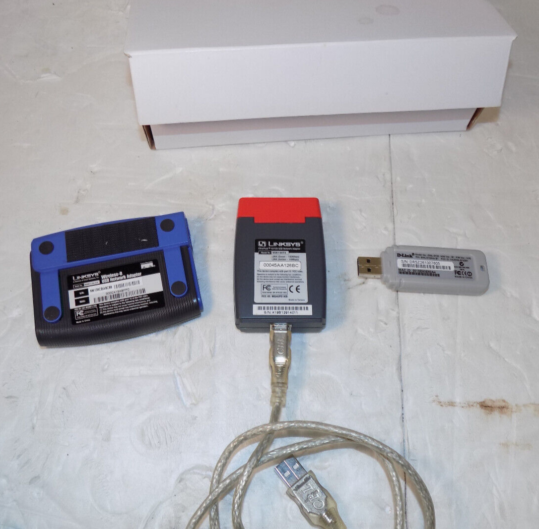 Lot Of 3 Older Linksys Wireless Network Adapters USB100TX DWL-G122 WUSB11