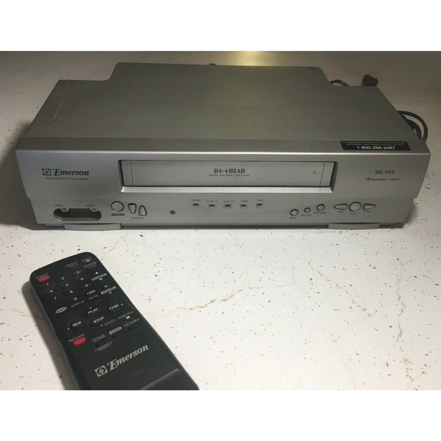Emerson EWV404 Mono VHS VCR VHS Player With Remote, A/V Cables & Hdmi Adapter