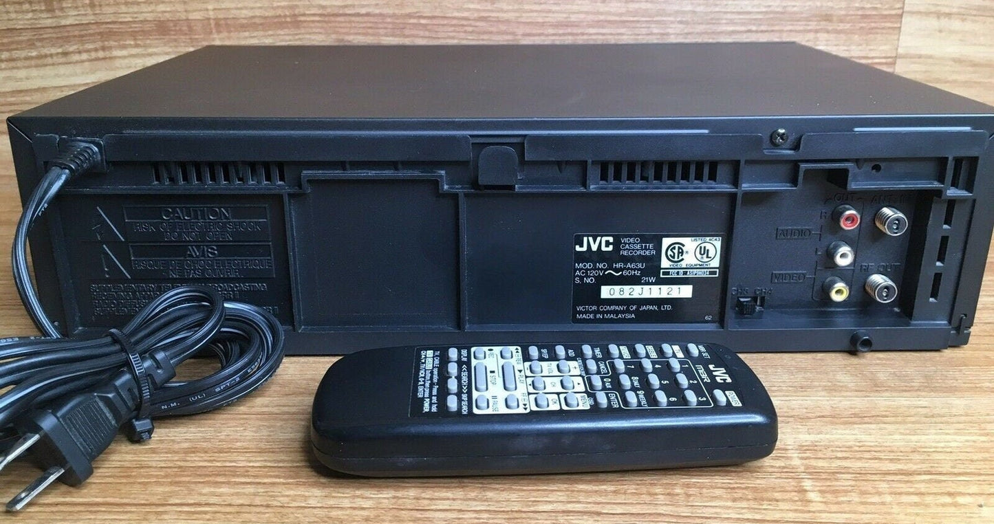 JVC HR-A63U Pro-Cision Stereo VHS VCR VHS Player with Remote & Cables