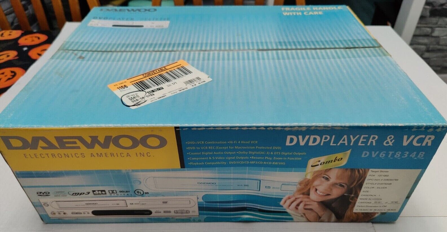 New Daewoo DV6T834B 6 Head DVD VCR Combo HDMI Adapter Included