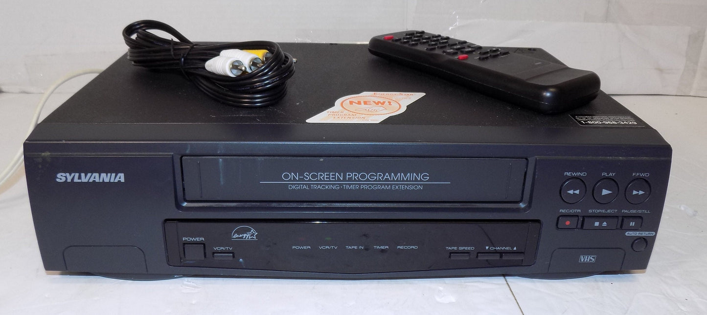 Sylvania SRV192 Mono VHS VCR Player Recorder with Remote and Cables
