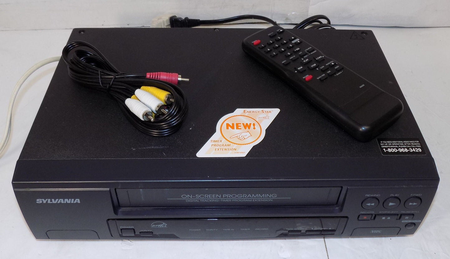 Sylvania SRV192 Mono VHS VCR Player Recorder with Remote and Cables