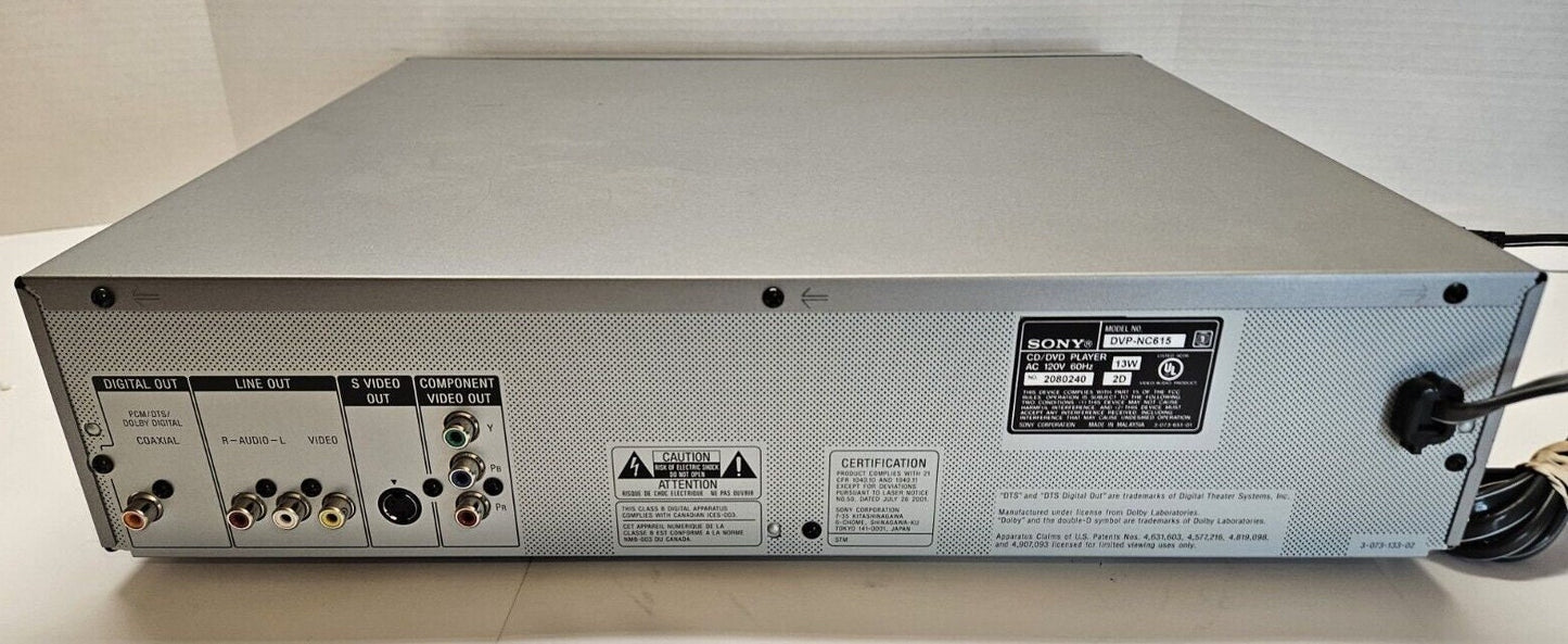 Sony DVP-NC615 5 Disc CD DVD Player 5 Multi Disc Changer With Remote Cables an Hdmi Adapter Silver