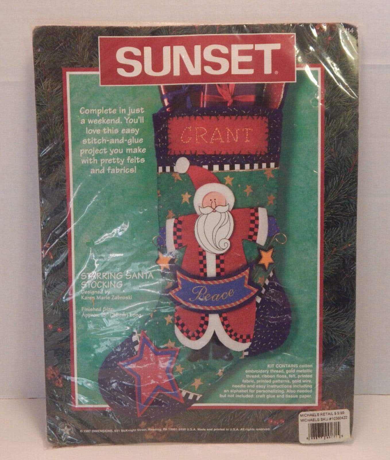 Vintage 1997 Sunset Santa Christmas Stocking Felt Needlepoint Kit 15 Inch