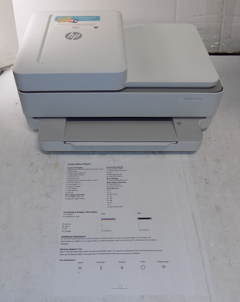 HP ENVY Pro 6455 All-in-One Color Inkjet Printer, Print, Scan, Copy, Fax TESTED