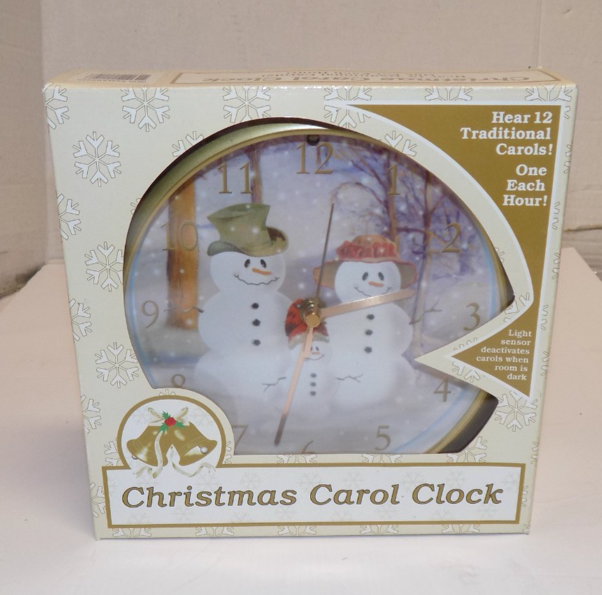 Christmas Carol Wall Clock 8" Feldstein Snowman Family Plays 12 Carols