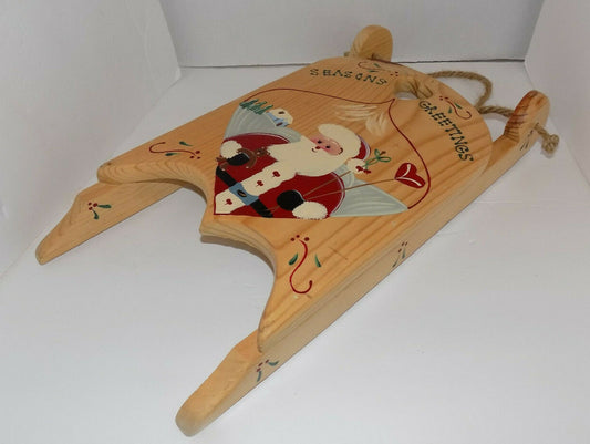 Handmade Wooden Christmas Decoration Sled Shaped With Santa  18"