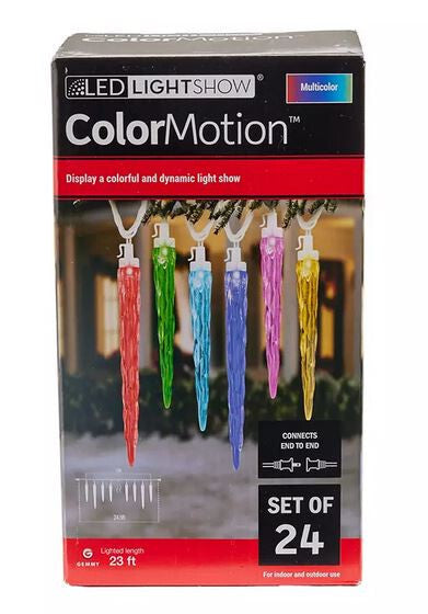 Gemmy ColorMotion Multi-Color LED Icicle Christmas Light Set, 24-Lights 23ft