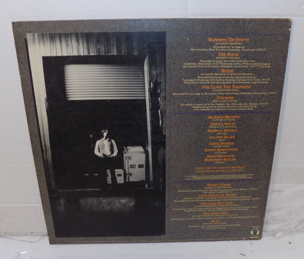 Jackson Browne Running On Empty Vinyl LP 6E-113 1977 Elektra/Asylum Records