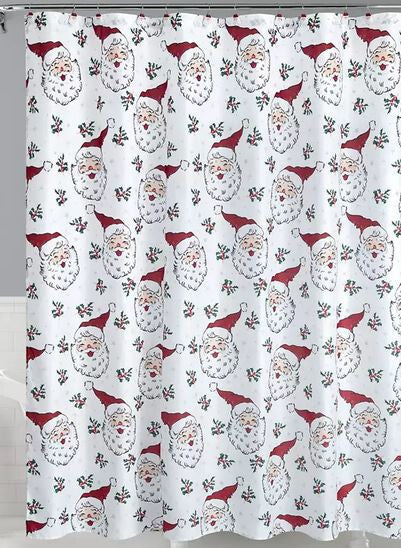 Santa's Workshop White & Red Santa 13-Pc. 72 inch Fabric Shower Curtain Set New