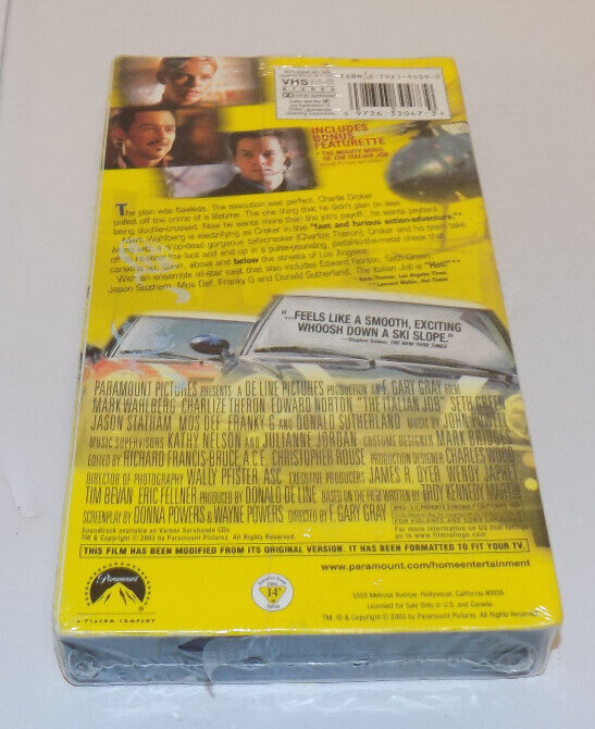 The Italian Job  VHS Movie 2003 Mark Wahlber Charlize Theron Sealed