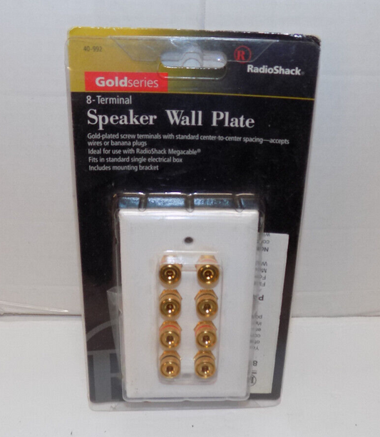 RadioShack 40-992 8-Terminal Speaker Wall Plate With Gold Connectors White New