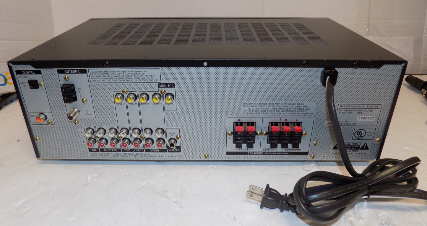 Sony STR-K750P 5.1 Channel 90 Watt A/V Stereo Receiver With Headphone Jack
