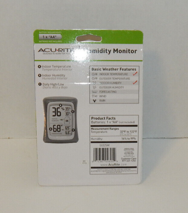 Acurite Wireless Indoor Humidity Temperature Monitor 3.5 Inches With Magnet New