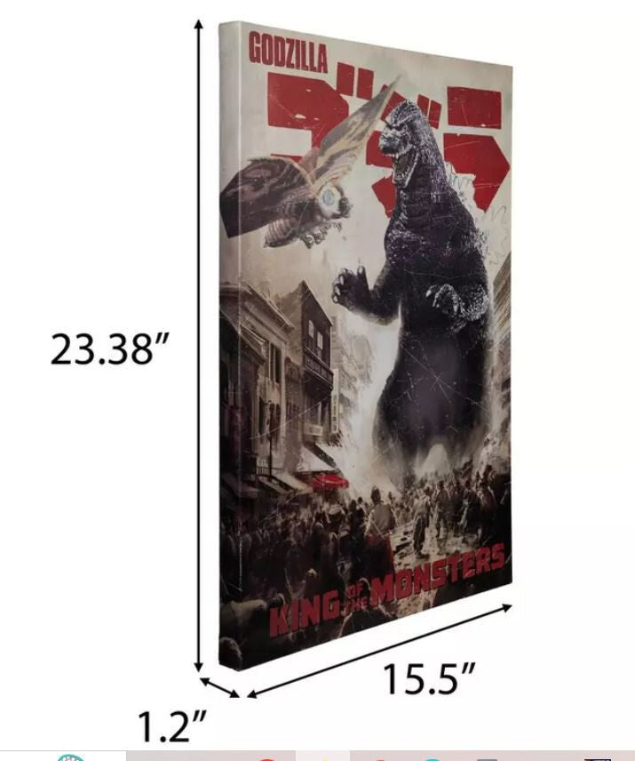 Godzilla vs Mothra Canvas Wall Hanging 23.38" H x 15.5" W New